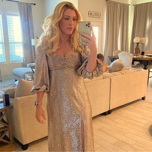 Show me your mumu Sydney metallic confetti puff sleeve midi dress size small